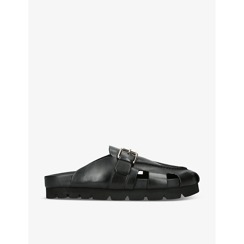 Mens Black Dale Cut-out Leather Sandals