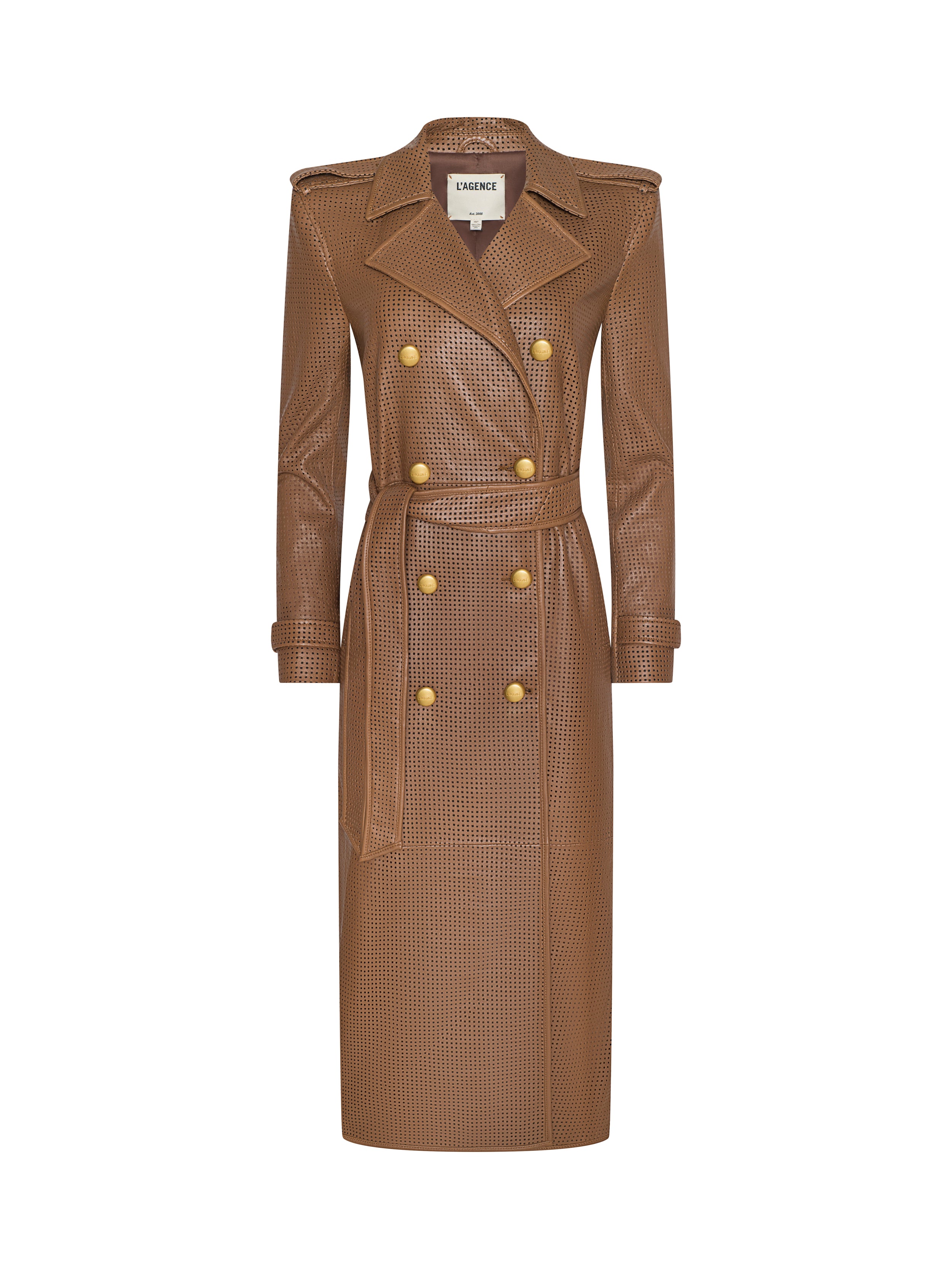 Baylee Leather Trench Coat In Soft Cognac