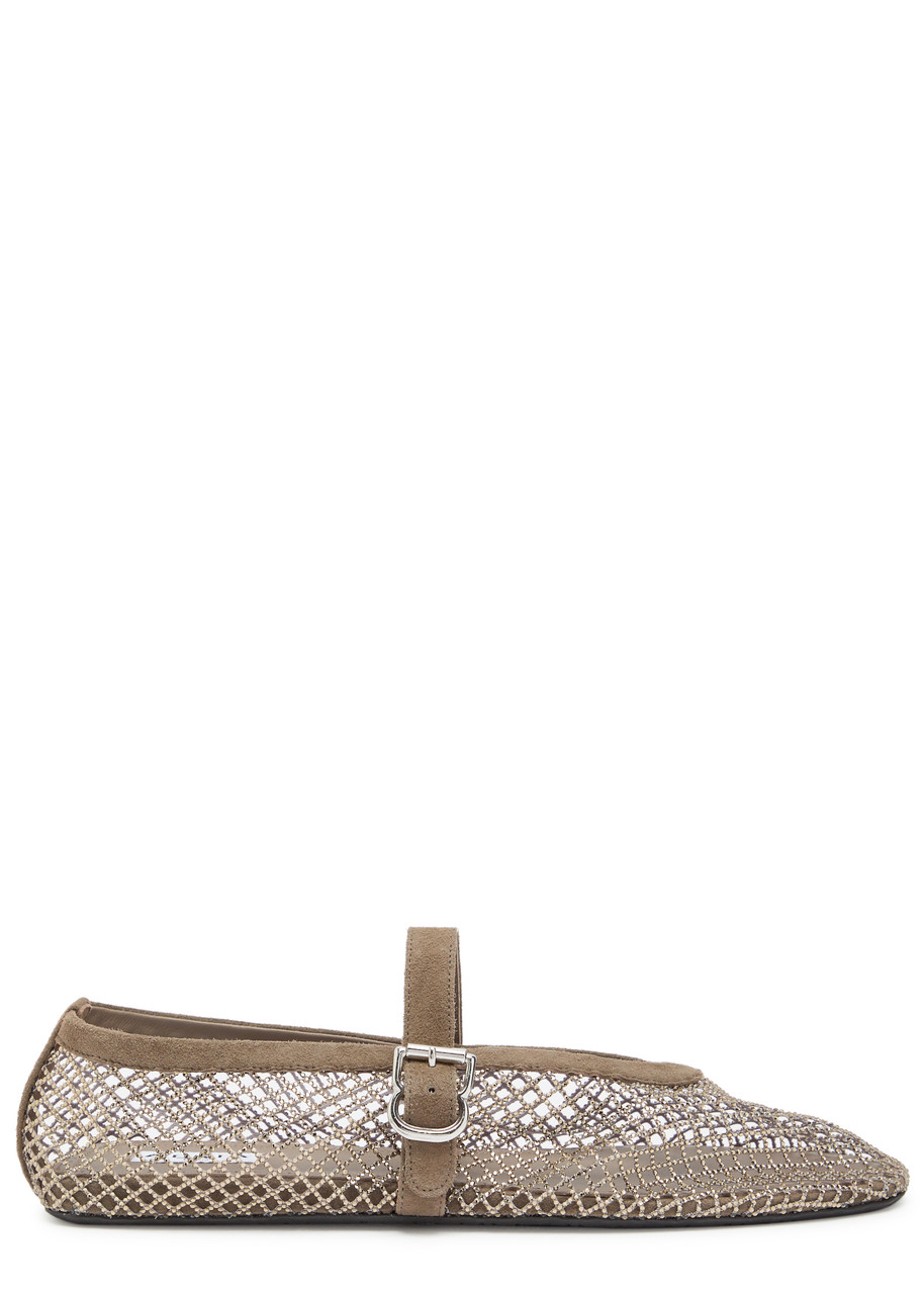 Embellished-mesh Ballet Flats