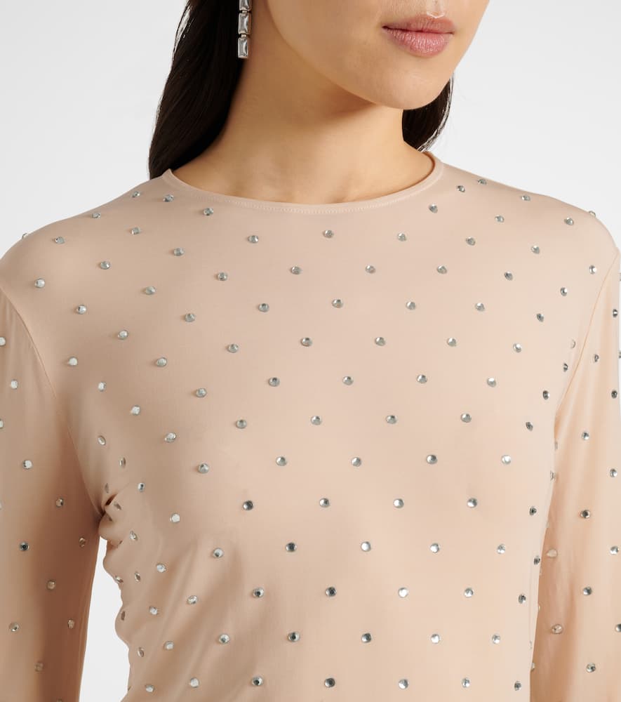 Crystal-embellished semi-sheer top