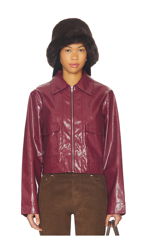 Superdown Leighton Faux Leather Jacket in Wine. L. Also in S, XXS, XS