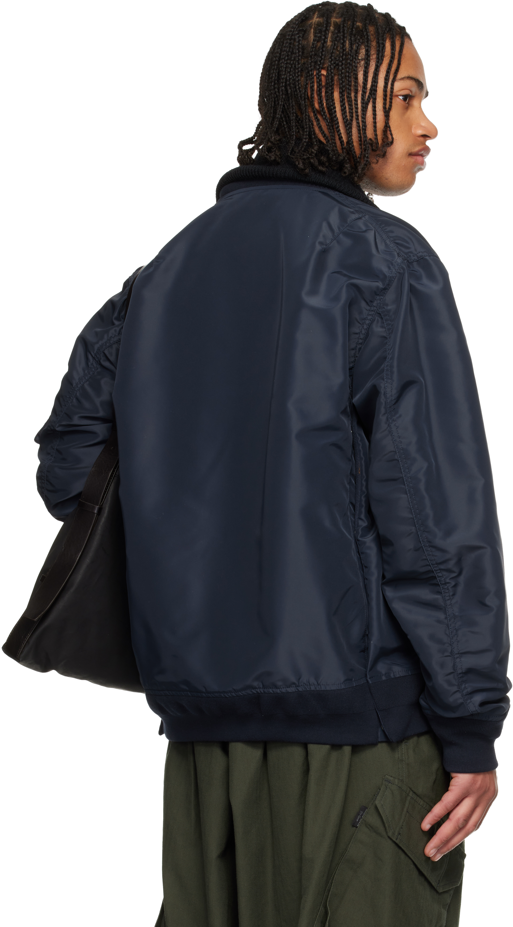 Navy Nylon Twill Blouson Bomber Jacket