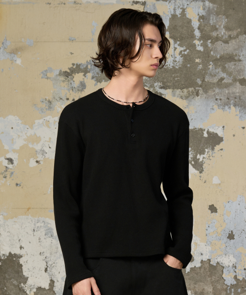 Waffle Henley Neck Crop T-Shirt