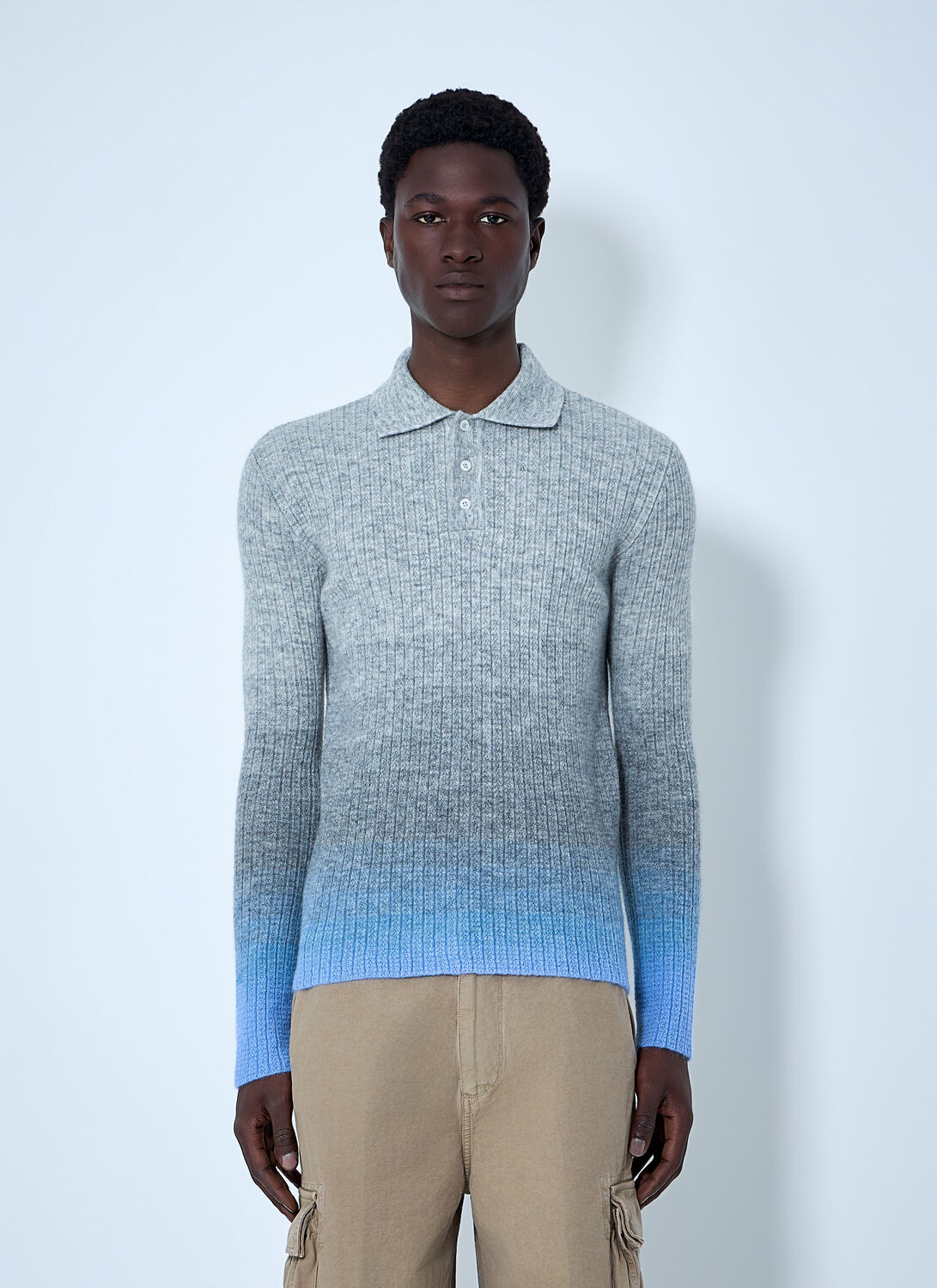 Ribbed Knit Polo Sweater