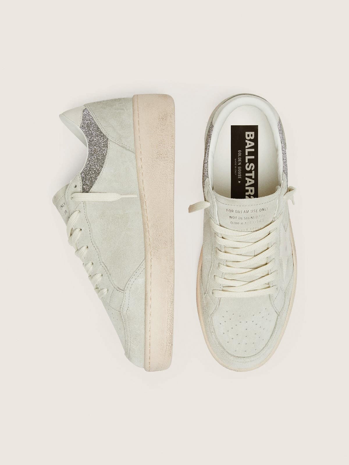 Golden Goose - Women's Ball Star In Light Gray Suede With Star And Glitter Inserts, Woman