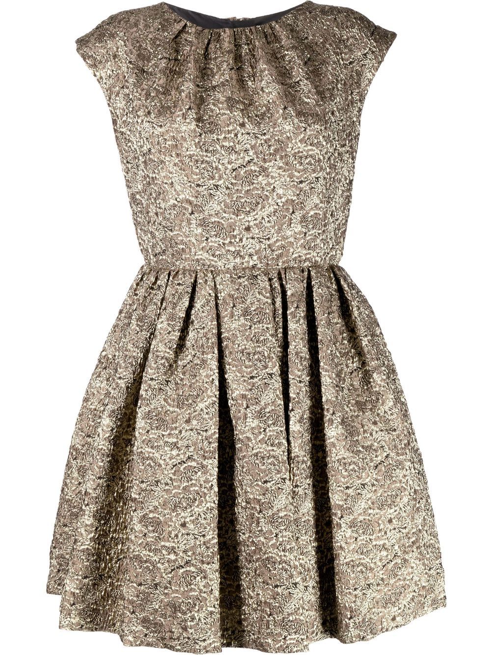 Floral-jacquard flared dress - Gold