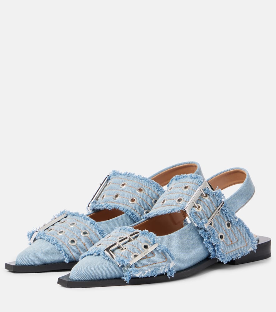 Feminine Buckle denim ballet flats