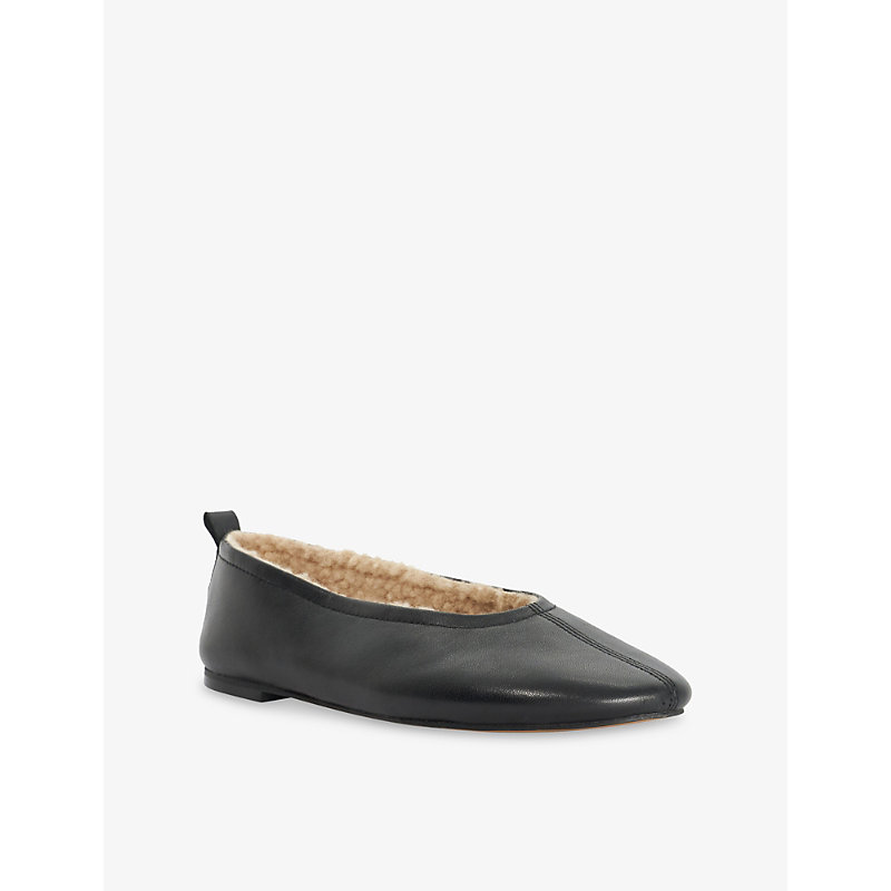 Womens Harliee Faux-Shearling Lined Leather Ballet Flats