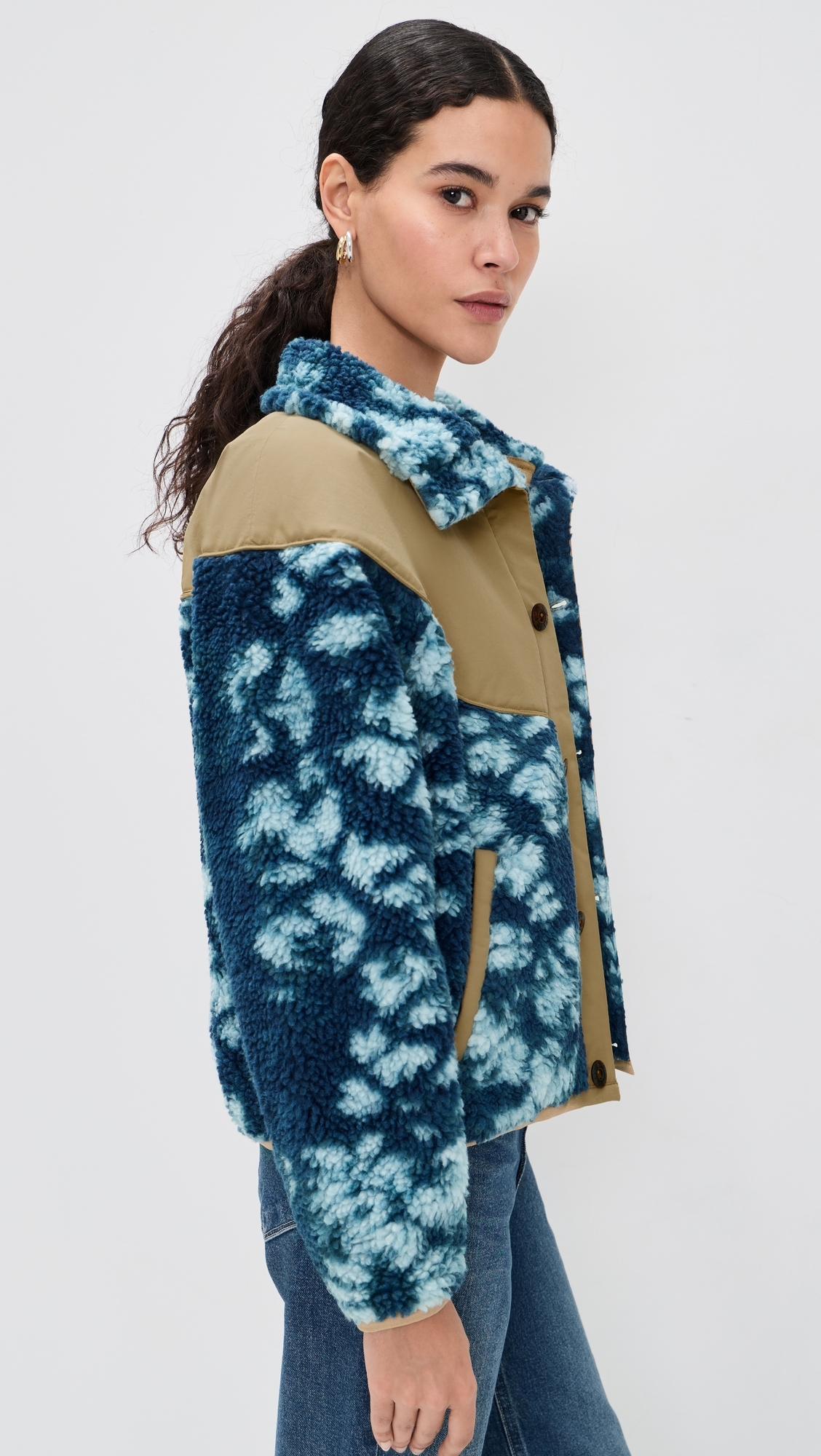 Jacquard Knit Long Sleeve Funnel Neck Jacket Tie Dye Jacquard