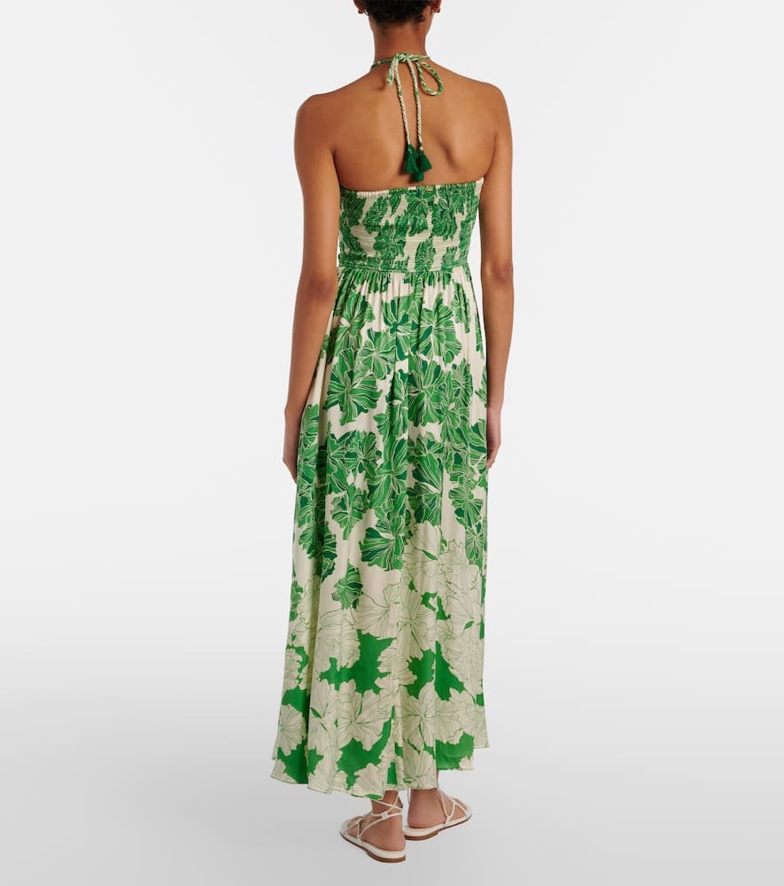 Avril floral halterneck satin maxi dress