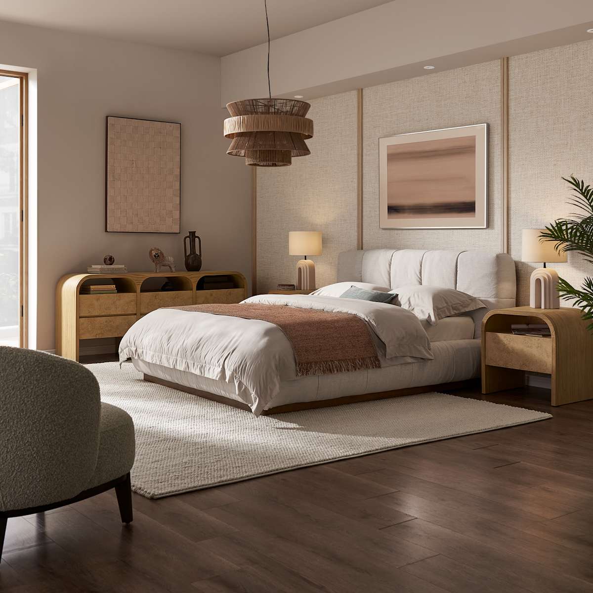 Spill-resistant King Size Bed with Removable Covers and Hidden Storage - Cream