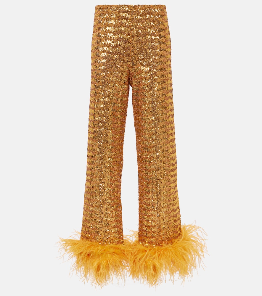 Oséree Paillettes Plumage embellished wide-leg pants