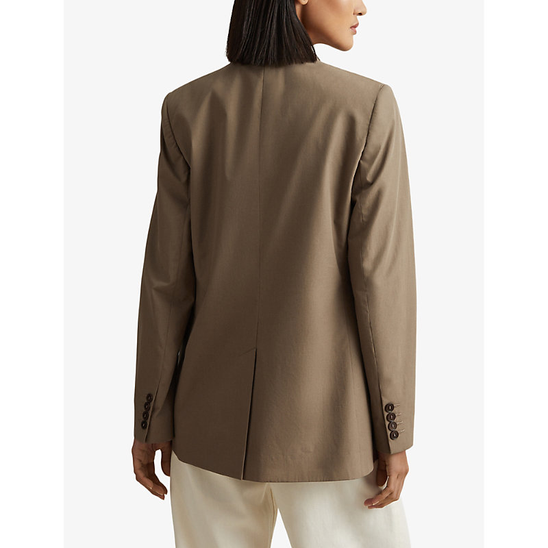 Womens Taupe Hope Notch-lapel Single-breasted Cotton Blazer