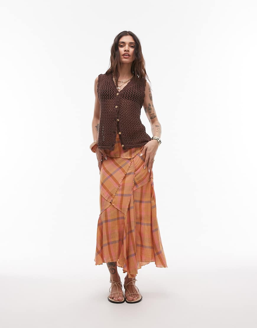 Topshop cutabout laundered skirt in orange plaid