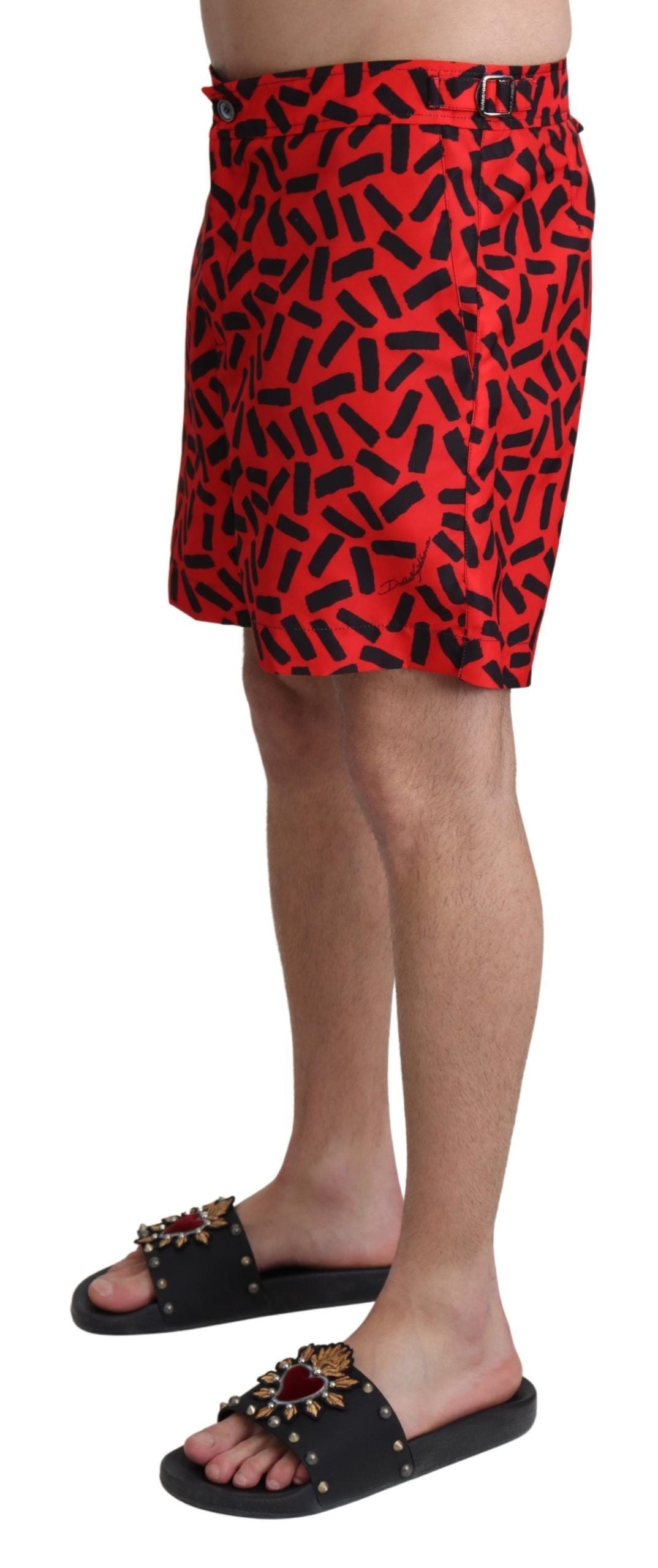 Geometric Patterned Swim Shorts — Red