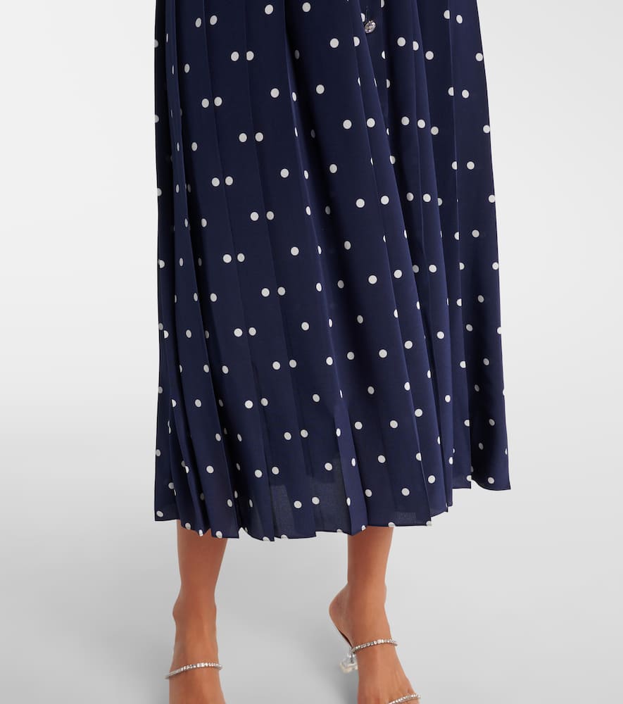 Polka-dot ruffled silk midi dress