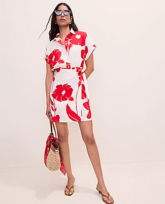 Ann Taylor Petite Floral Collared Shift Dress in Linen Blend