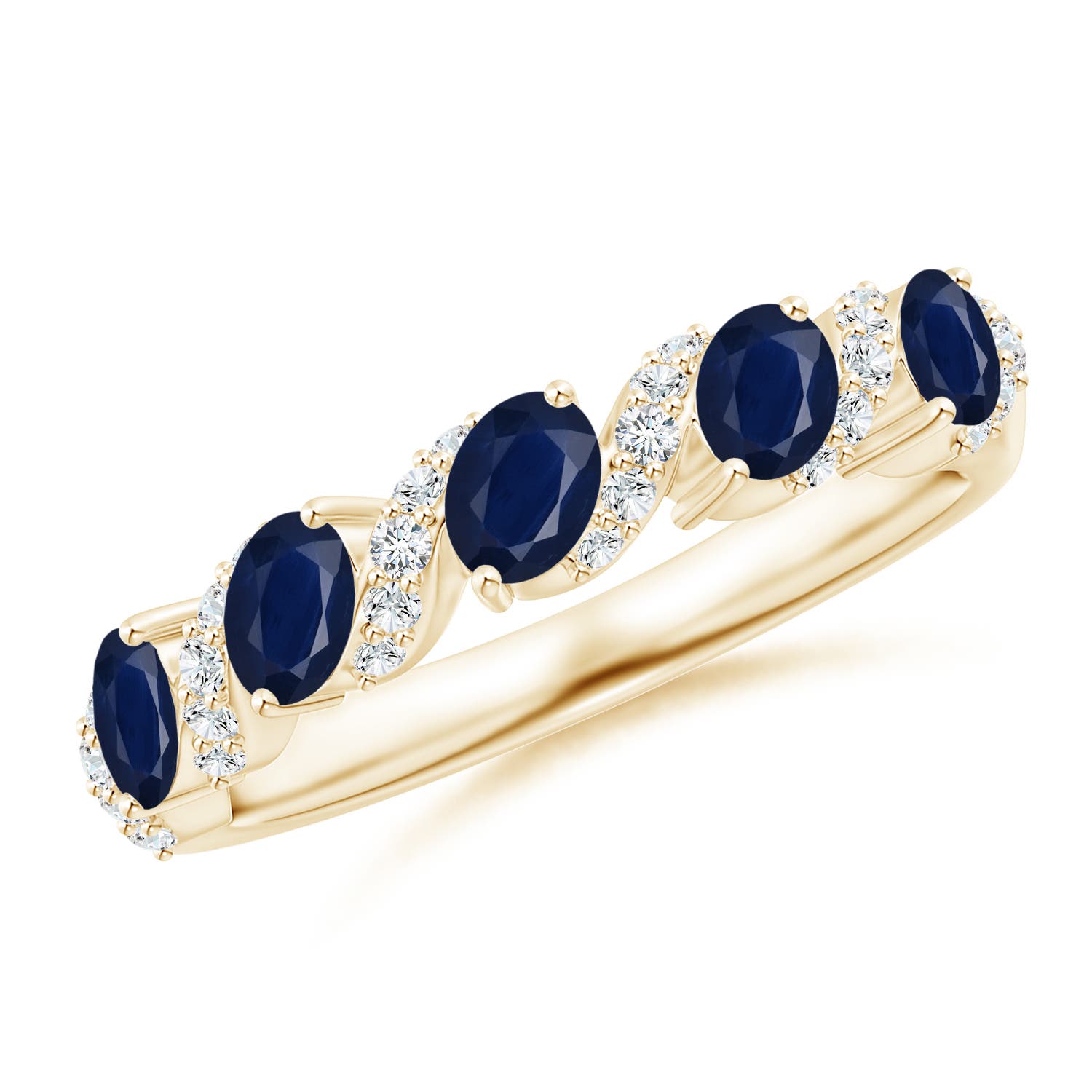 Angara 1.0 Carat Five Stone Oval Sapphire Swirl Ring with Diamonds in 14K Yellow Gold