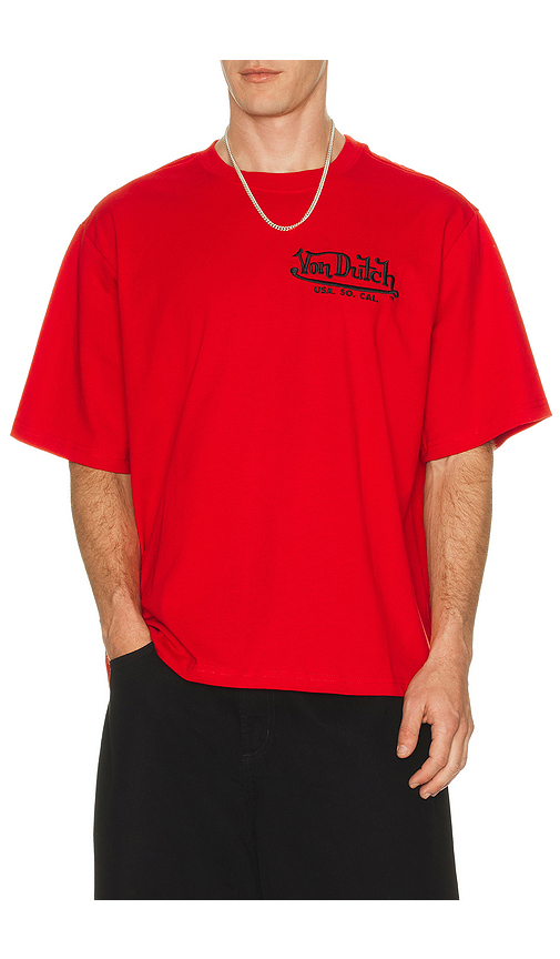 Von Dutch Embroidered Logo Boxy Crop Tee in Red. M. Also in S, L, XL/1X