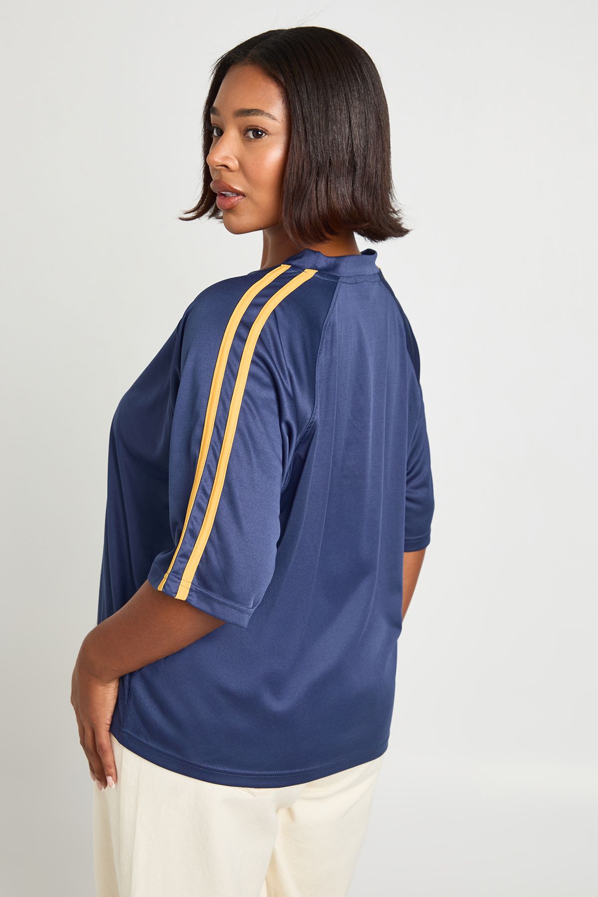 Boohoo Womens Plus Stripe Football Top - Navy