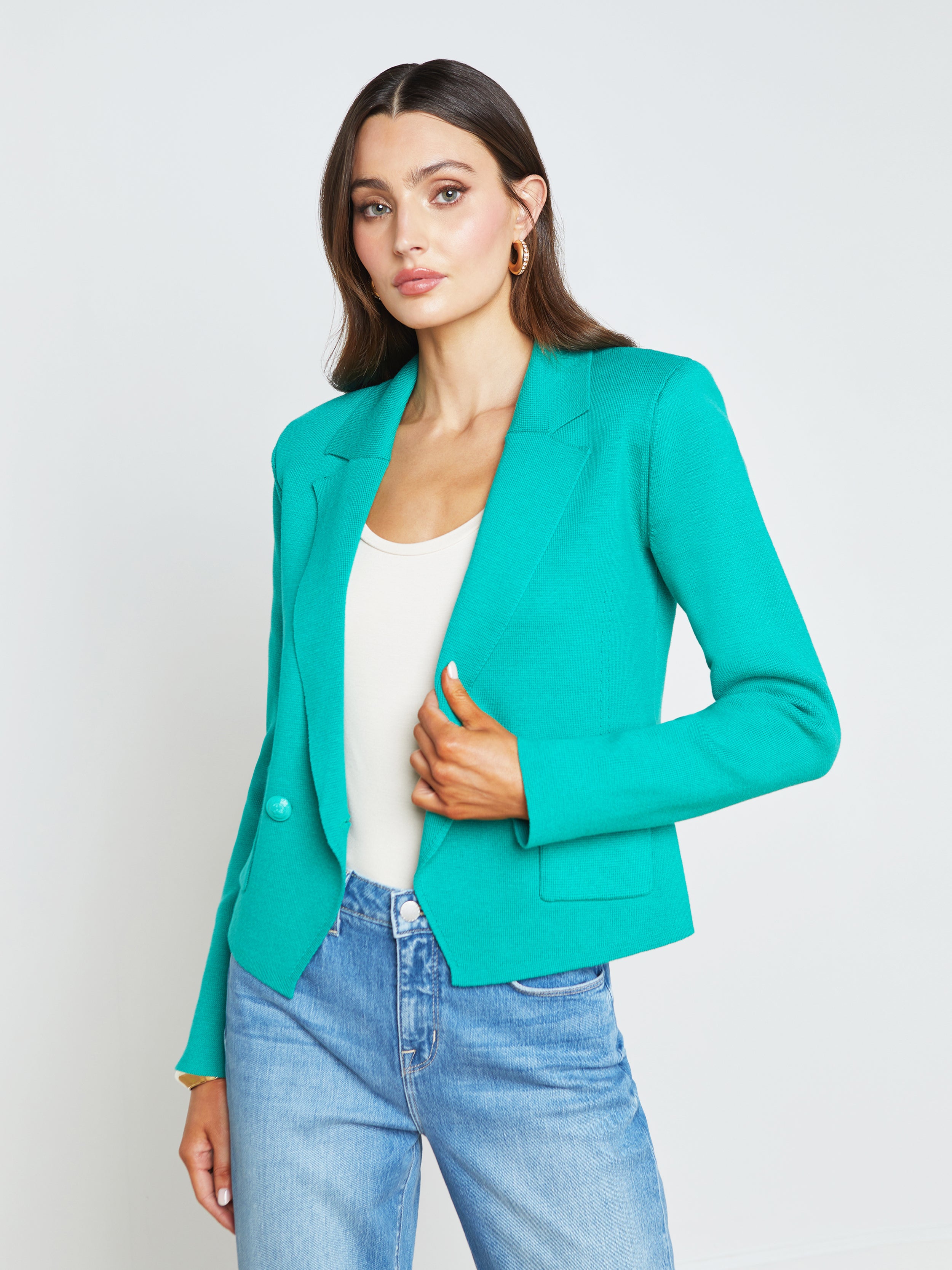 Sofia Knit Blazer In Bright Seafoam