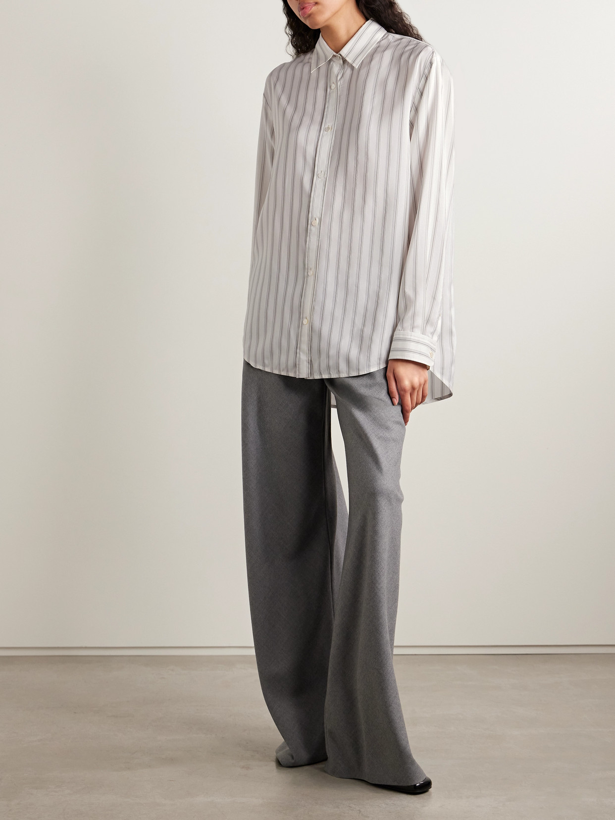 Eirlys Oversized Striped Silk Crepe De Chine Shirt - Cream