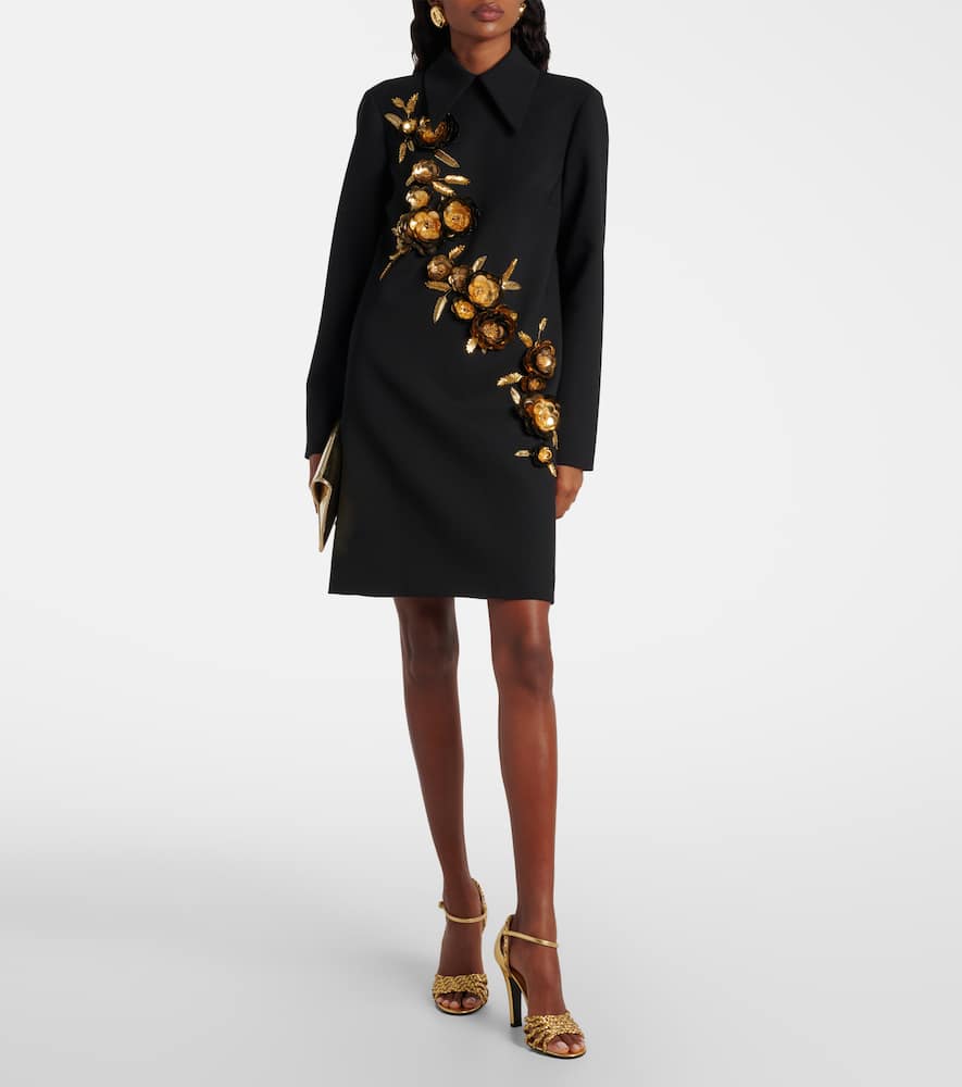 Embellished wool-blend shift dress