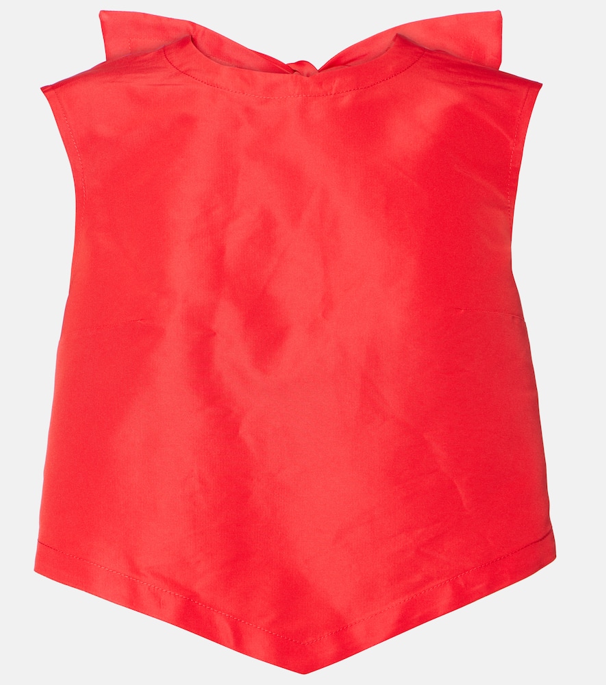 Bow-detail open-back faille crop top