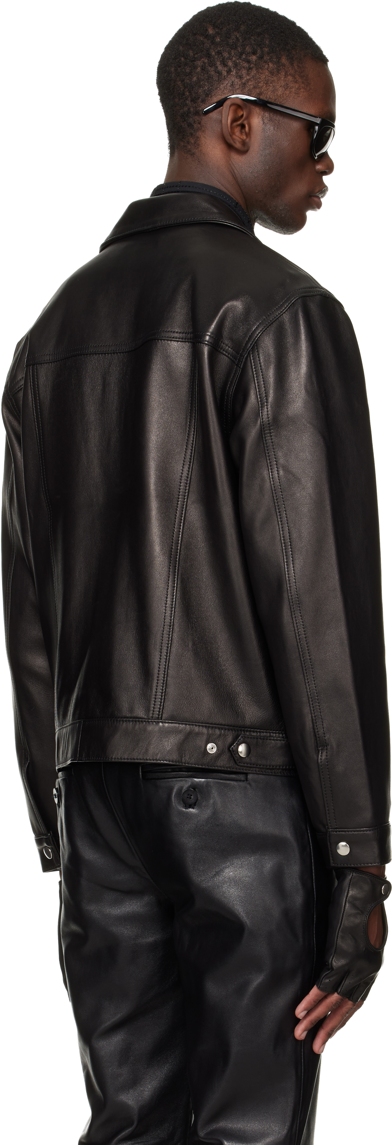 Black Diamond Spread Collar Leather Jacket