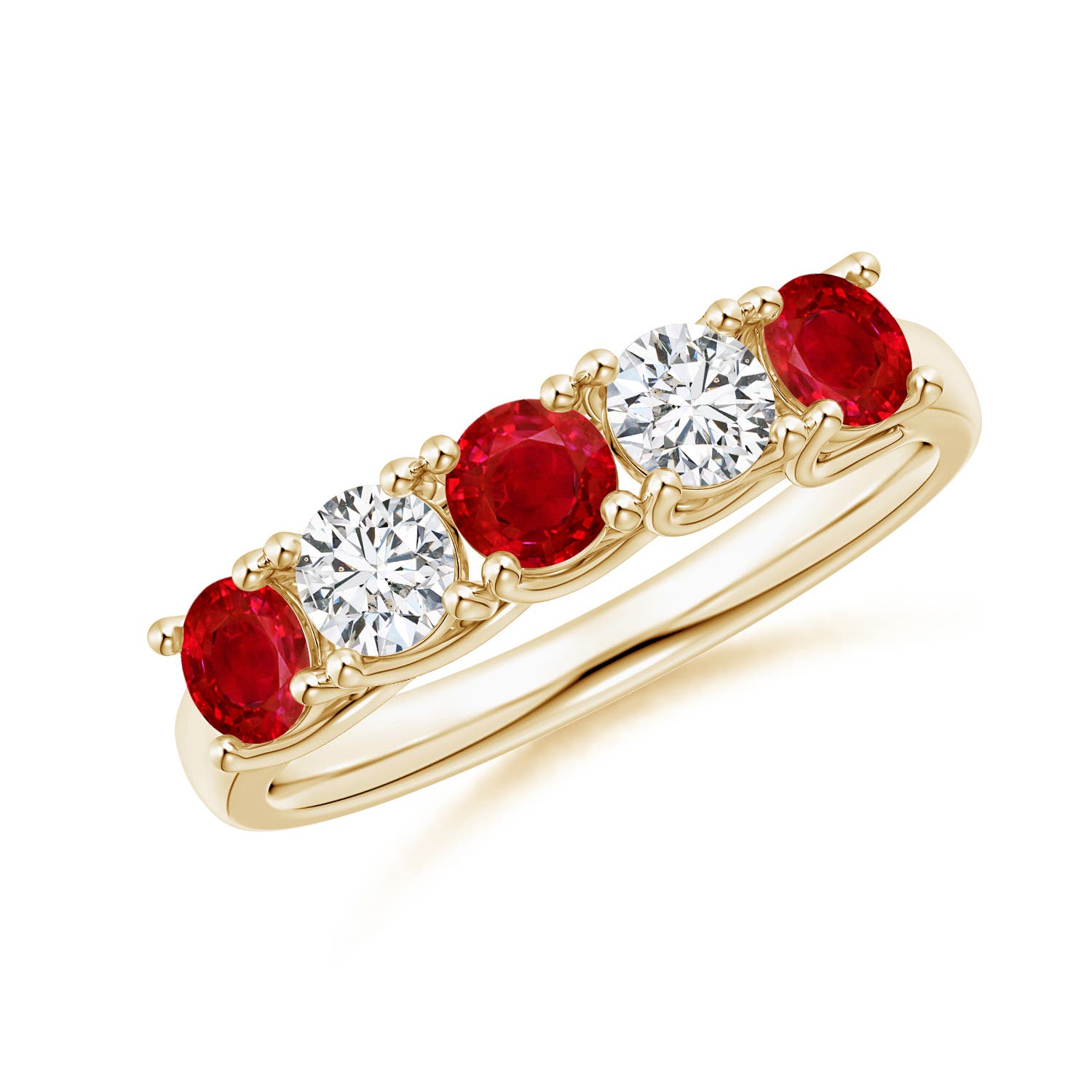 Angara 0.84 Carat Half Eternity Five Stone Ruby and Diamond Wedding Band in 18K Yellow Gold