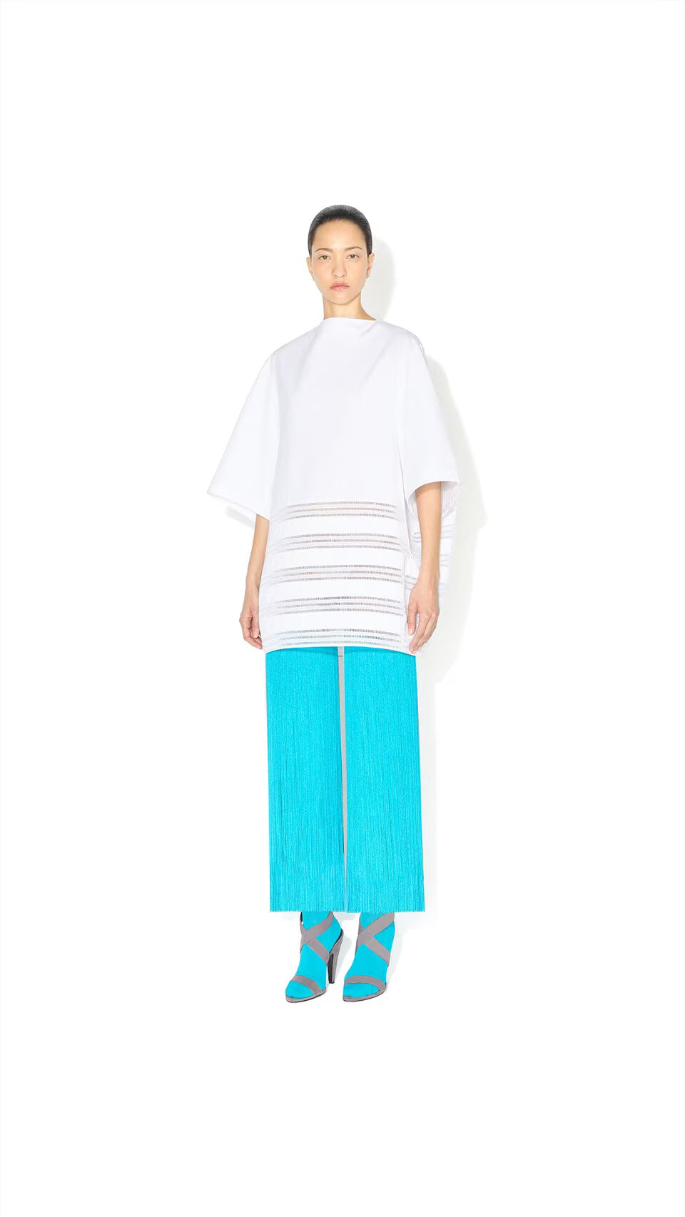 Poplin Color-Block Dress — White