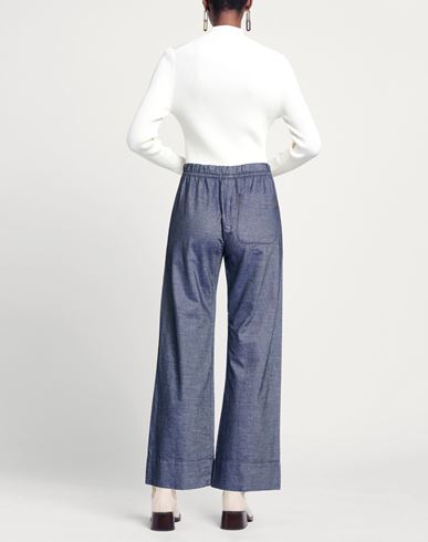 Woman Pants Blue Size 26 Cotton, Lyocell, Linen, Elastane