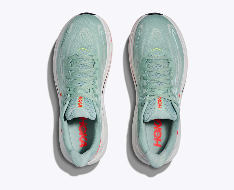 HOKA Men's Clifton 10 Shoes in Sage/Neon Flame