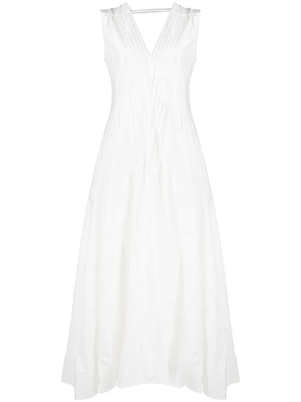 Pleat-detail V-neck dress - White