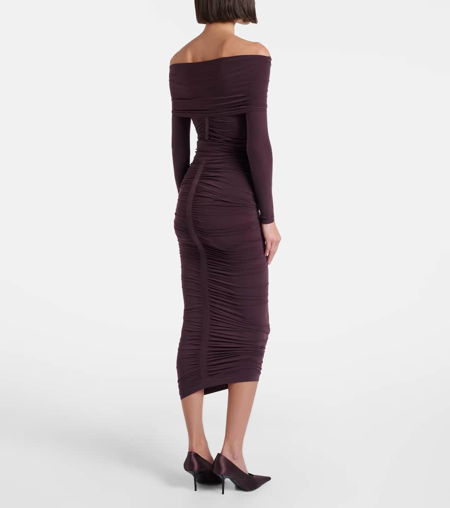 Ruched semi-sheer off-shoulder top