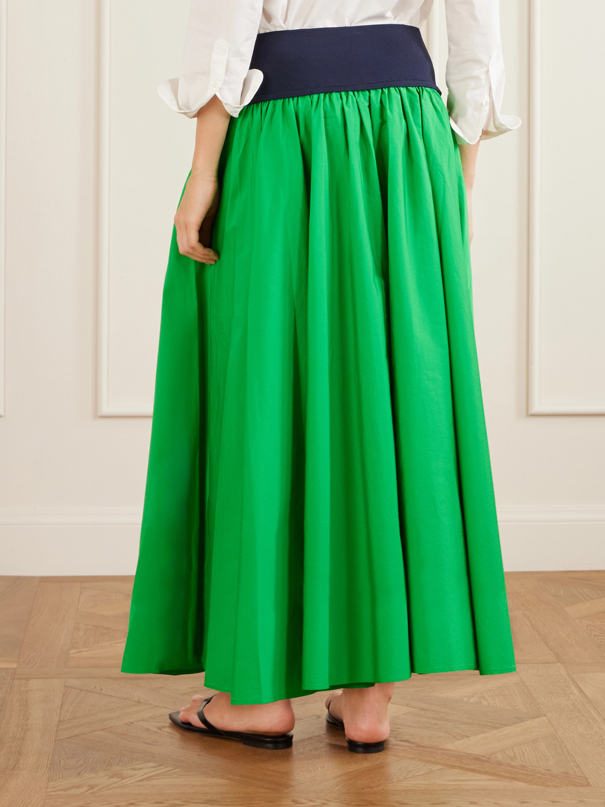 Ribbed Cotton-poplin Maxi Skirt - Green