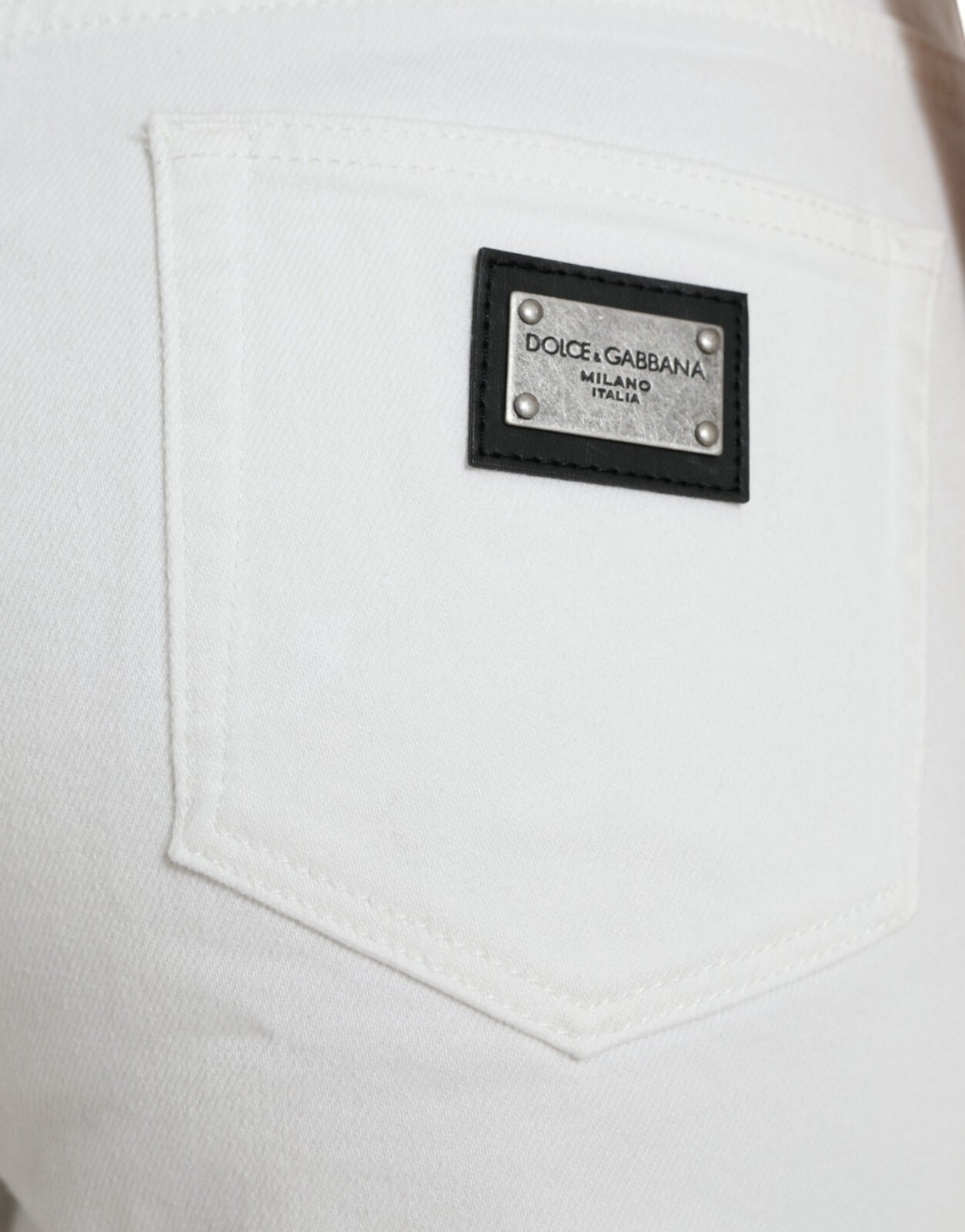 Wide-Leg Cropped Cotton-Stretch Jeans — White