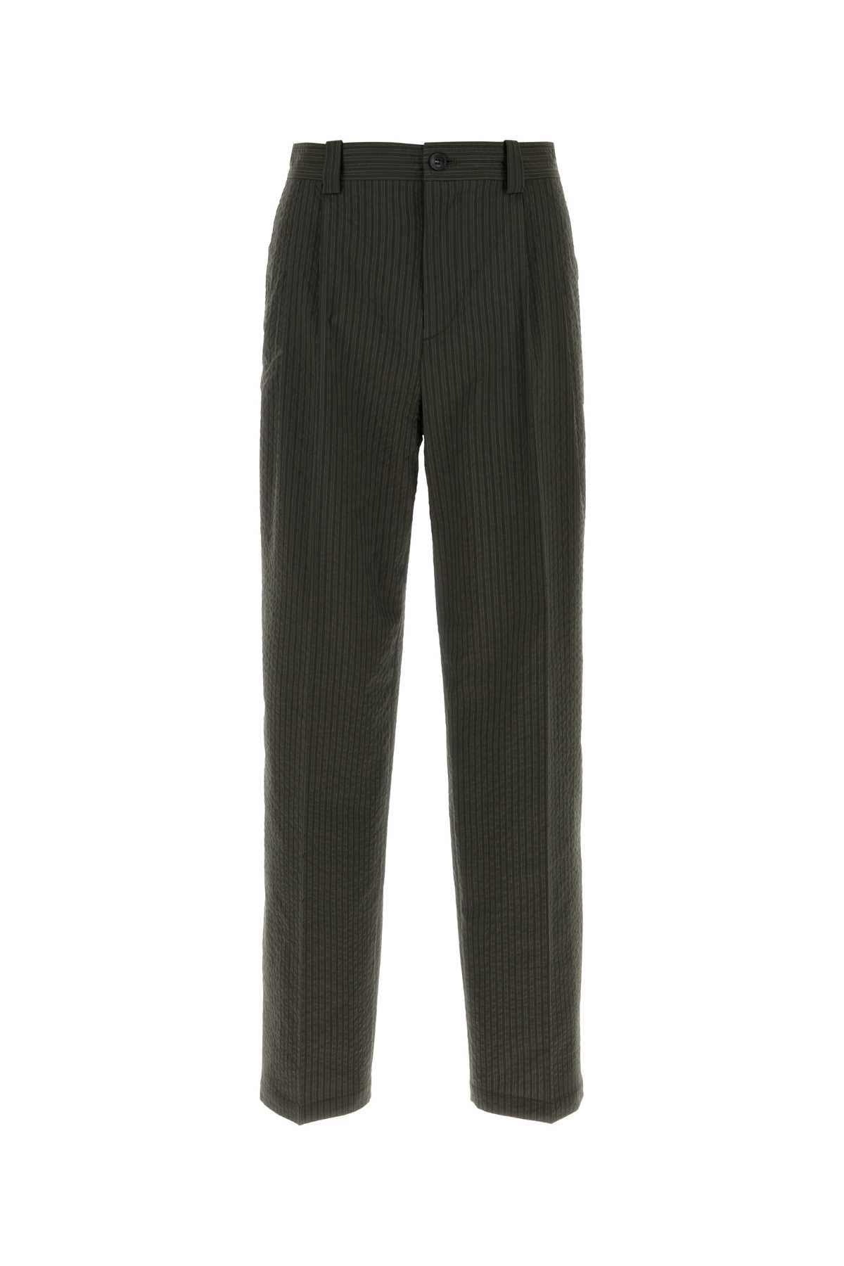 Pinstriped Wool-Blend Trousers — Green