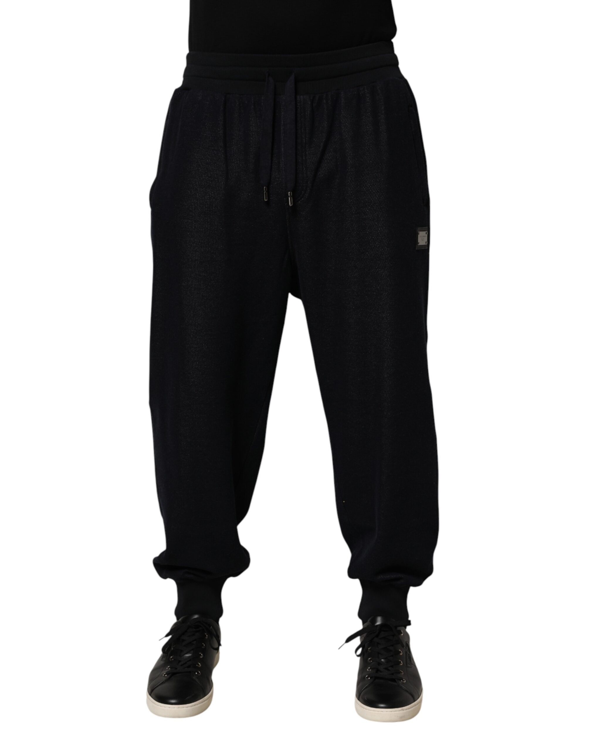 Cotton-Blend Drawstring Joggers — Black