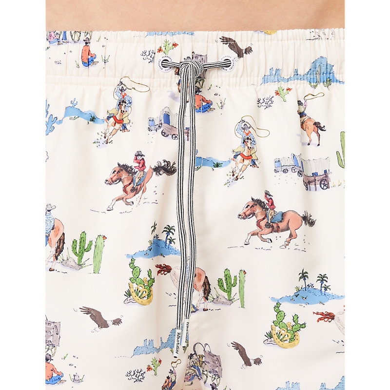 Mens Cream Multi Wild West Recycled-polyester Swim Shorts 