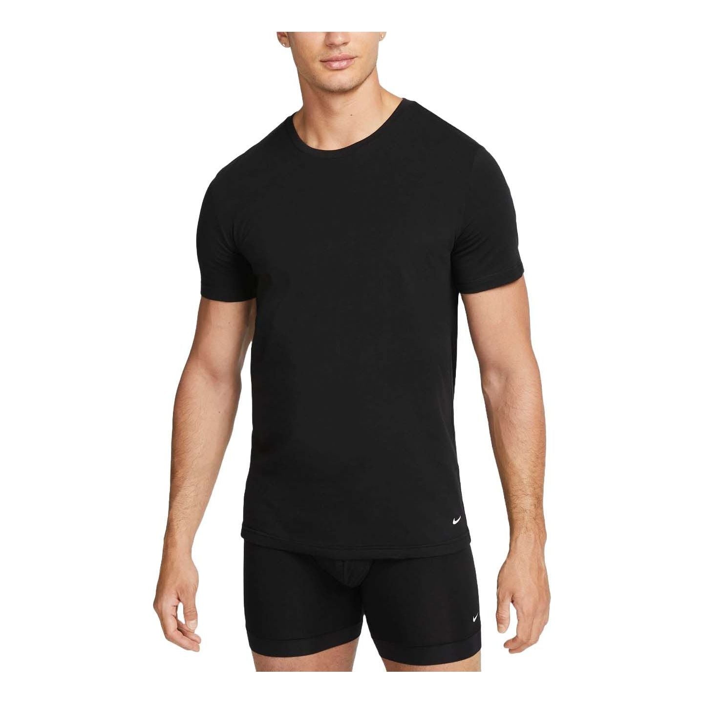 Dri-FIT Essential Cotton Stretch Slim Fit Crewneck Undershirt (2 Pack) 'Black'
