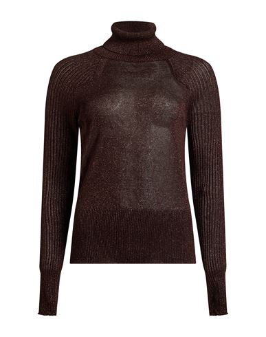 Woman Turtleneck Dark brown Size 4 Viscose, Metallic fiber, Polyester