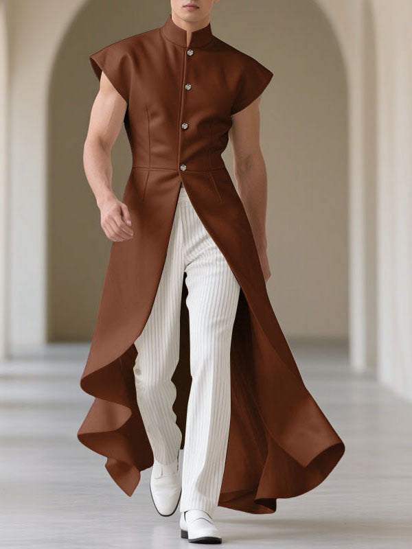 Men's Solid Color Ruffle Hem Sleeveless Waistcoat SKUL23520 - Brown / S