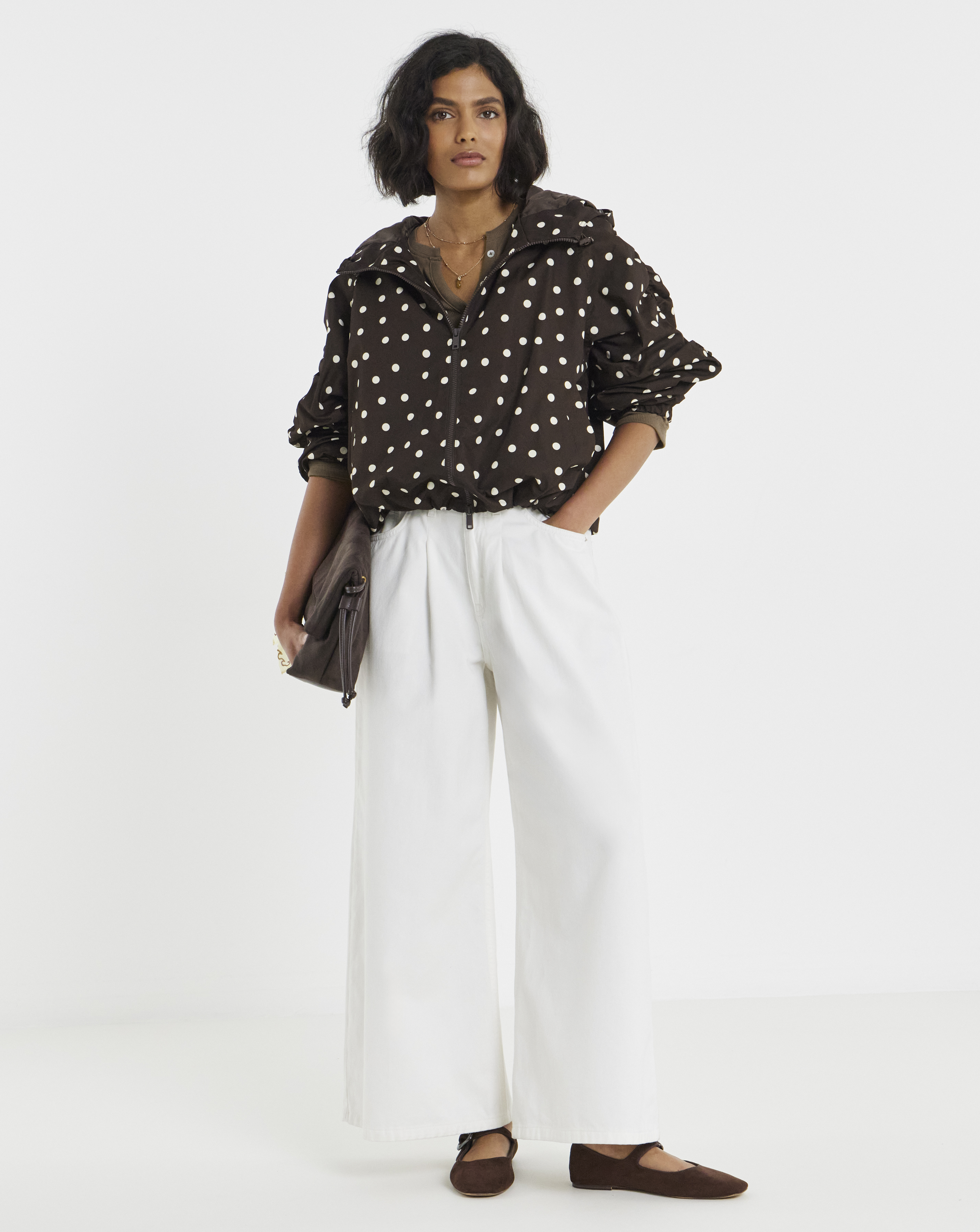 Chocolate Polka Dot Hooded Wind Breaker