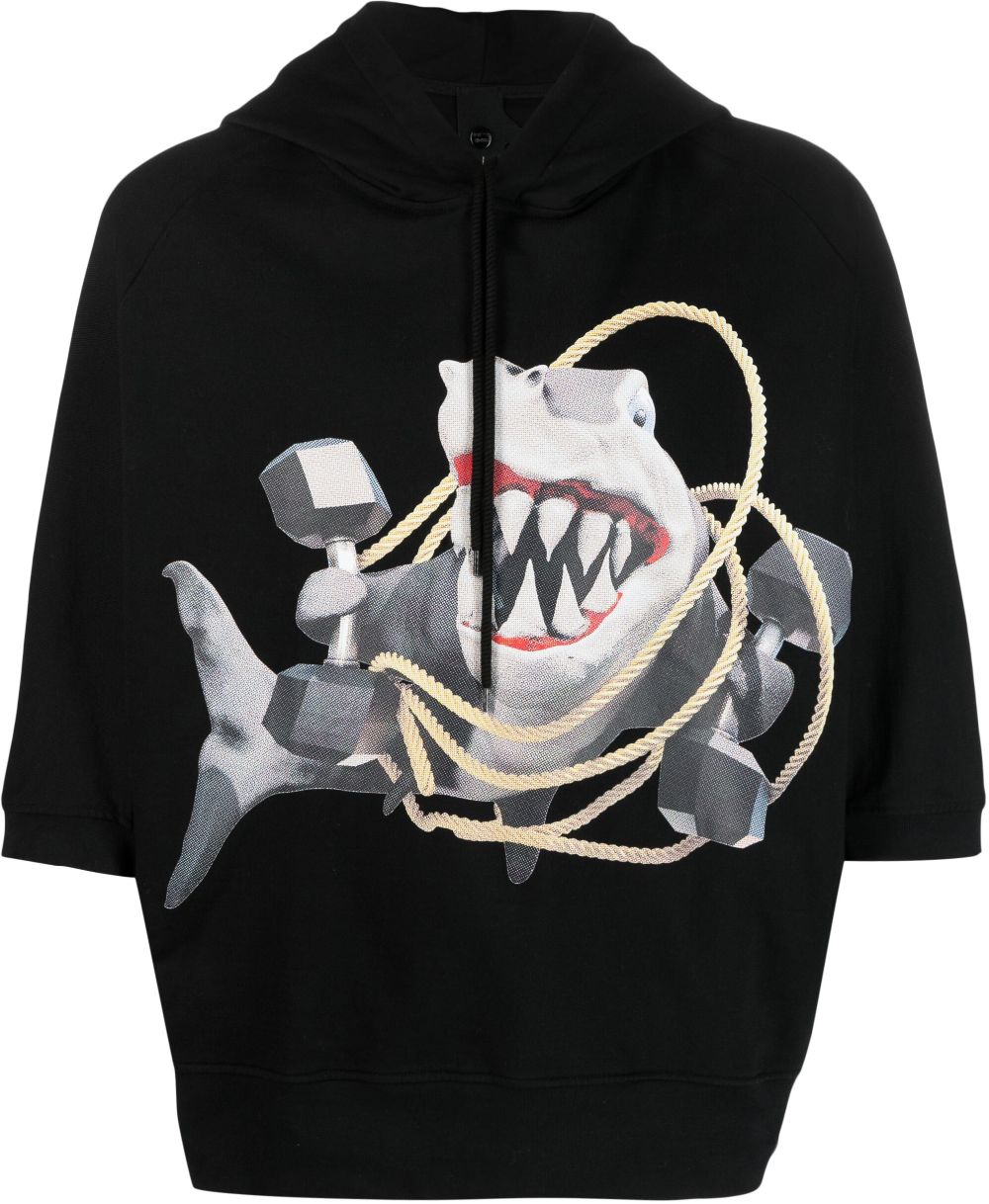 Graphic-print cotton hoodie - Black