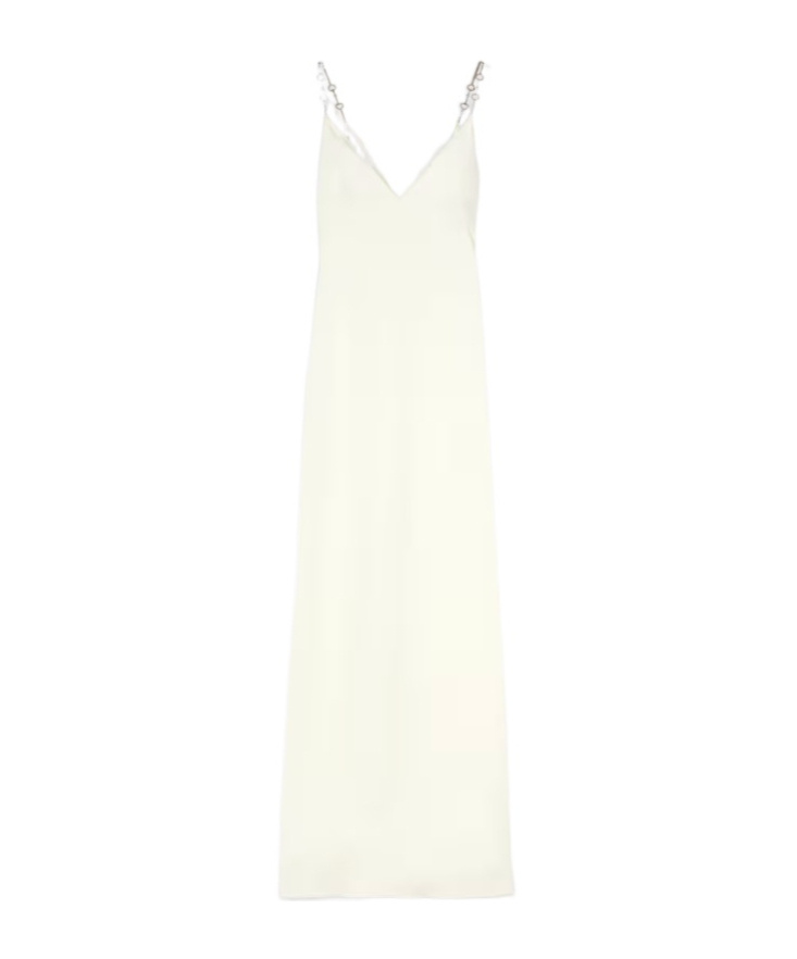 Shiny satin dress with crystal Horsebit