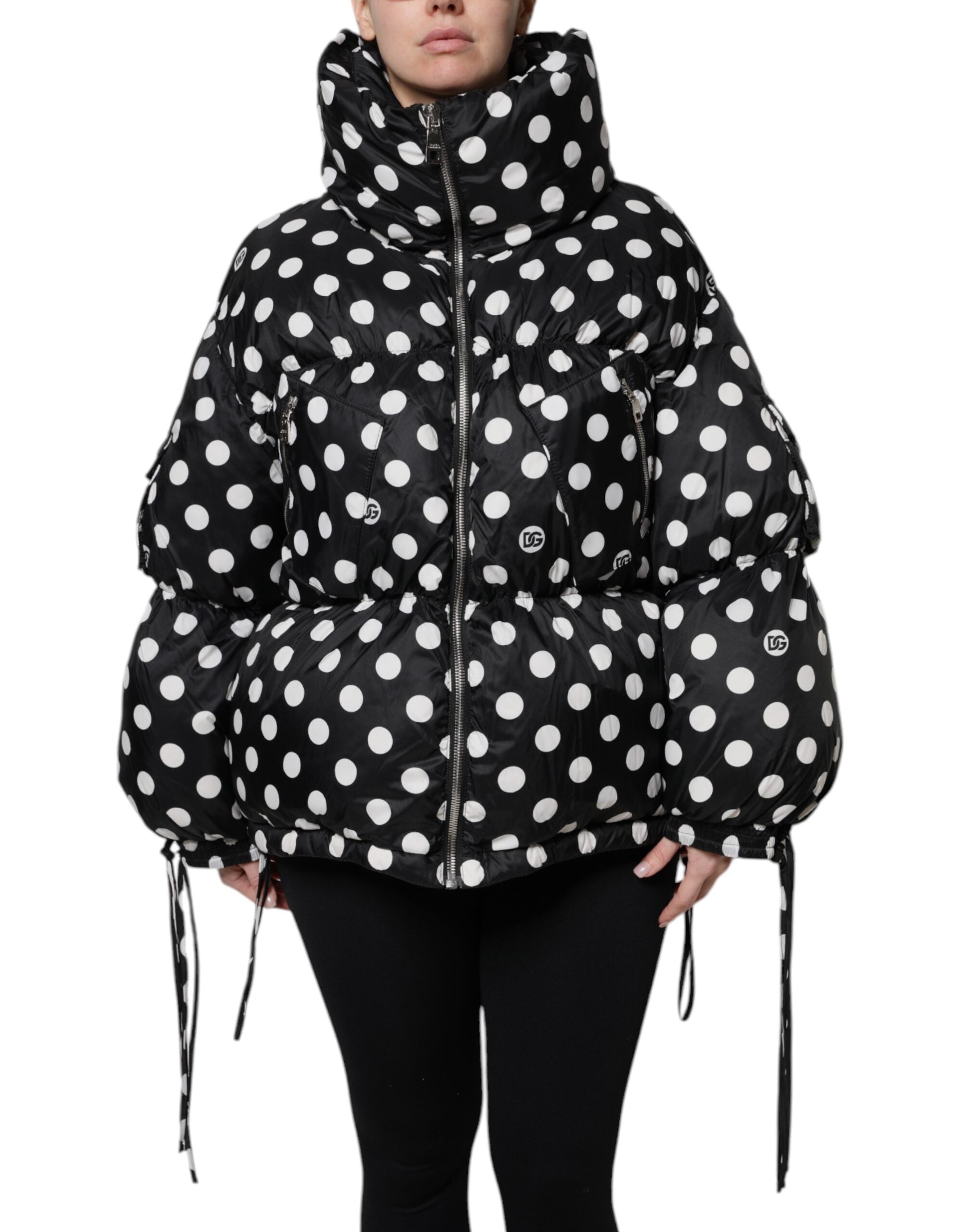 Polka-Dot Nylon Puffer Jacket — Black