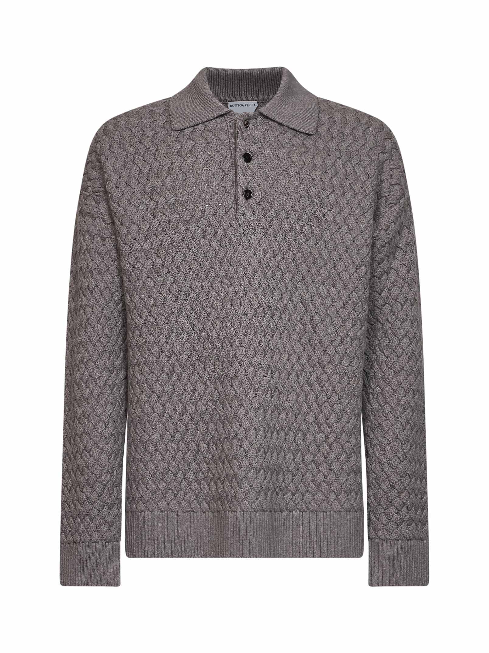 Intrecciato Knit Virgin Wool Polo — Gray