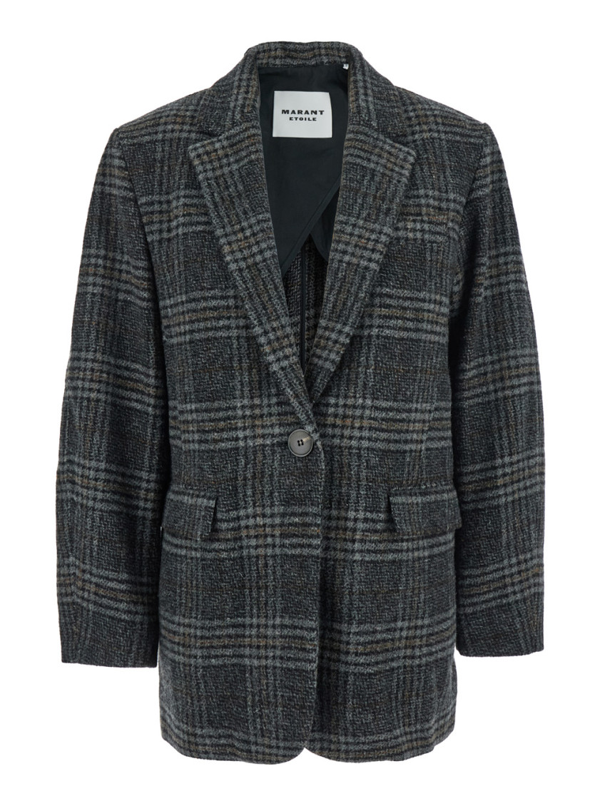 Grey Checks Notched Lapel Blazer