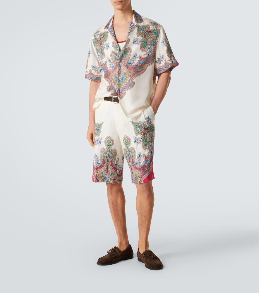 Paisley silk twill bowling shirt